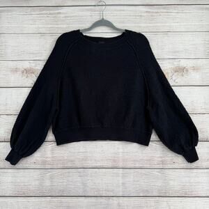 Free People Textured Chunky Knit Crop Sweatshirt Womens XS Black Boxy Oversized